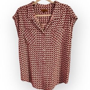 Jachs Girlfriend Women's Short Sleeve Tencel Summer Blouse, Red Chevron Size L